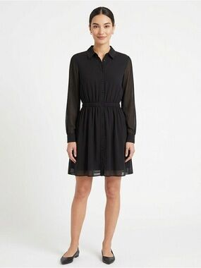 NWT BCBGeneration Black Chiffon Cutout Shirtdress XS Long Sleeve